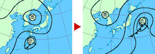 南海上を低気圧が通過（南岸低気圧）